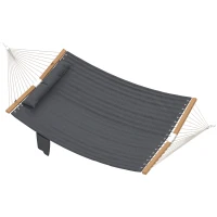 Outsunny Hängematte Outdoor 200x140cm, zweilagig Hängematte mit Kopfstütze Magazintasche Holzstäbe bis 200kg(m-1)