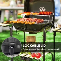 Outsunny Charcoal Barbecue Grill Portable BBQ Grill with 1840 cm² Cooking Area, 3 Shelves, Adjustable Vent, Lockable Lid, Wheels for Outdoor Cooking, Garden Party, Black(m-7)