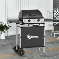 Outsunny Barbacoa de Gas con 2 Quemadores 5,6 KW 2 Ruedas 2 Mesas Laterales y Parrillas de Acero 104x49x99 cm Negro(m-10)