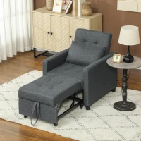 HOMCOM 3-In-1 Chair Bed, Convertible Sleeper Chair with Adjustable Backrest, Pillow and Footrest for Living Room, Dark Grey(m-10)