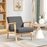 HOMCOM Fabric Accent Chair for Living Room, Arm Chair with Rubber Wood Frame and Padded Cushion, Dark Grey(m-2)
