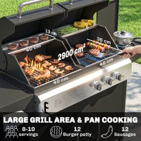 Outsunny 2+1 Burner Hybrid Dual Fuel BBQ Gas Grill, 2-in-1 Propane & Charcoal Barbecue Grill Smoker Combo with Wheels, Black(m-5)