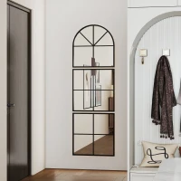 HOMCOM Wandspiegel dreiteilig, bogenförmiger Spiegel mit Metallrahmen, dekorativ 60 x 2 x 180 cm Schwarz(m-10)