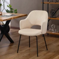 HOMCOM Esszimmerstuhl, Cordbezug, Schalenform, Metallbeine, Fußpolster, Beige(m-10)