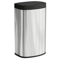 HOMCOM Poubelle cuisine automatique 55L en acier inoxydable, poubelle à couvercle à fermeture en douceur, 38x28,5x69cm, argent(m-1)