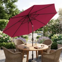 Outsunny Parasol de Jardin Extérieur 3x3 m, Parasol Inclinable Octogone avec Manivelle, 8 Baleines, Anti-UV, Bordeaux(m-2)
