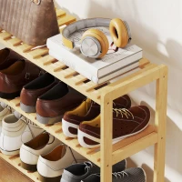 HOMCOM Zapatero de Bambú de 3 Niveles Estantería de Zapatos para 9 Pares para Recibidor Pasillo 70x26x57,5 cm Natural(m-9)