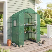 Outsunny Invernadero con 1 Puerta 2 Ventanas y Estantes de 2 Niveles en Forma de U para Cultivo de Plantas 140x73x190 cm Verde(m-8)