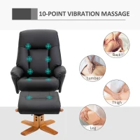 HOMCOM Electric Massage Recliner Chair with Ottoman, Faux Leather Swivel Recliner with Remote Control and 5 Modes for Living Room, Black(m-8)