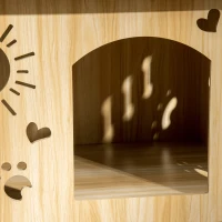 PawHut Căsuță pentru câini de interior cu structură din lemn și decupaje în formă de labă, inimă și os, stejar(m-8)