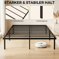 HOMCOM Bettgestell, 140 x 200 cm Metallbett mit Stauraum unter dem Bett, Metallgestell mit Lattenrost, kein Boxspring nötig(m-4)