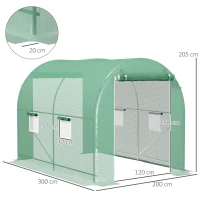 Outsunny Serre de Jardin Tunnel Surface Sol 6 m² châssis Tubulaire renforcé Porte zippée 4 fenêtres enroulables Vert(m-3)
