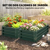 Outsunny Juego de 2 Jardineras Exterior Grandes de Acero Galvanizado Huertos Urbanos para Terraza Jardín 110x50x30 cm Verde(m-4)