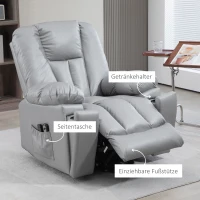 HOMCOM Poltrona de massagem, poltrona reclinável, poltrona para idosos, Controle remoto, Bolsos laterais, 94 cm x 96 cm x 106 cm, Cinza escuro(m-5)
