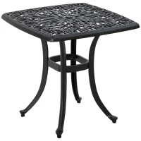 Outsunny Cast Aluminium Bistro Table, Outdoor Square Side Table with Umbrella Hole, Garden Table for Balcony, Black(m-11)
