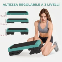 SPORTNOW Stepper Fitness Regolabile a 10.5/15.5/20.5 cm con Superficie Antiscivolo e Capacità 250 kg, Verde(m-4)