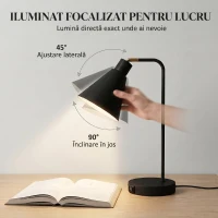 HOMCOM Set de 2 Lămpi de Masă Moderne din Oțel cu Porturi USB, E27, Becurile Nu Sunt Incluse, Negru(m-5)
