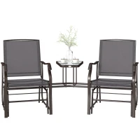 Outsunny Gliding Jack and Jill Seat, with Glass-Top Table - Brown/Grey(m-10)