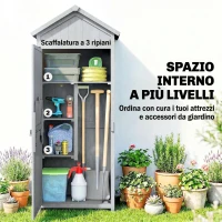 Outsunny Casetta Porta Attrezzi in Legno di Abete con 3 Ripiani e Banco da Lavoro Ribaltabile, 77x52.5x178 cm, Grigio(m-5)