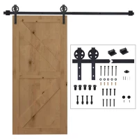 HOMCOM 6.6 FT/ 2000mm Carbon Steel Sliding Barn Door Kits Hardware Closet Set Track System for Single Wooden Door Industrial Wheel Style Roller(m-8)