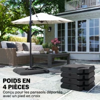 Outsunny Pied de parasol lot de 4 dalles pour parasol à lester - A remplir d'eau jusqu'à 80 kg ou de sable jusqu'à 120(m-4)