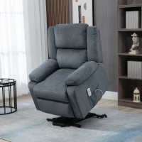 HOMCOM Poltrona elevatória, poltrona relax, com função de deitar, controle remoto, efeito veludo, cinza, 92 x 93 x 105 cm(m-6)