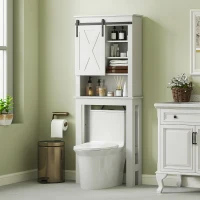 HOMCOM Mueble sobre Inodoro para el Baño con Puerta Corredera de Granero y 6 Compartimentos Estilo Rústico 67x25x172 cm Blanco(m-2)