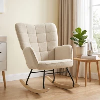 HOMCOM Schaukelstuhl im Retro-Design, Massivholz, Sessel, Relaxsessel, 98 cm x  71 cm x 101 cm, Beige(m-2)