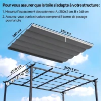 Outsunny Toile de toit pour pergola tonnelle rétractable de 4 x 3 m - toile uniquement 350 x 260 cm gris clair(m-4)