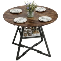 HOMCOM Table à manger ronde pour 4 personnes, Ø 100 x 76 cm, table de cuisine avec large plateau et étagère, brun rustique(m-12)