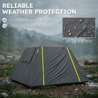 Outsunny Camping Tent 3000mm Waterproof Tent with 2 Doors for 2 Person, Grey & Green(m-5)