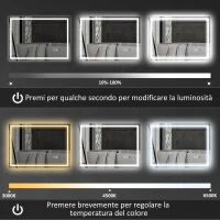 HOMCOM Specchio Bagno Antiappannante con Luce LED Regolabile, Speaker Bluetooth, Pulsanti Touch, 80x100 cm(m-5)