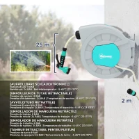 Outsunny Tambur Automat de Furtun, Montabil pe Perete și Portabil, Lungime 25+2 m, Sistem de Blocare și 7 Jeturi, Gri(m-4)