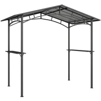 Outsunny Tonnelle de Barbecue Extérieur Abri, 2 Étagères Latérales, Toit en Polycarbonate, 246 x 149 x 230 cm, Aluminium, Noir(m-15)