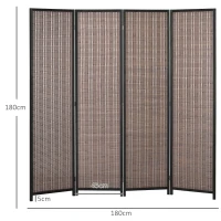 HOMCOM Biombo em Madeira Separador de Ambientes Divisória Dobrável 4 Painéis 180x180 cm Castanho(m-3)