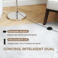 HOMCOM Lampă de Podea cu Telecomandă și Luminozitate Reglabilă 3000k-6000k, cu Abajur Textil, Argintie(m-5)