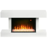 HOMCOM Elektrokamin, Wandkamin mit Heizung 2000 W, LED 3D-Flammeneffekt, Kristalle, in 11 Farben mit 3 Helligkeitsstufen, Elektrischer Kamin mit Fernbedienung, Timer, Wandmontage, Weiß(m-12)