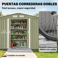Outsunny Cobertizo de Jardín 4,9 m² 277x195x192 cm con 2 Puertas Corredizas Base Refuerzo (Suelo NO Incluido) Verde Claro(m-5)