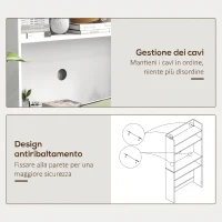 HOMCOM Scrivania Pieghevole con Libreria a 4 Ripiani, 2 Ruote e Foro Passacavi, 80x69x155 cm, Bianco(m-7)