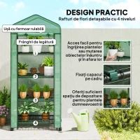 Outsunny Sera Portabilă, Seră pentru Plante, Flori, Structură Exterioară cu 4 Rafturi, Acoperire PE, Verde(m-6)