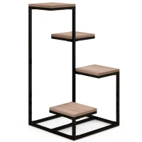 Outsunny Étagère à plantes étagère à fleurs en métal et bois 4 niveaux de différentes hauteurs style industriel 40 x 40 x 75,5 cm(m-12)