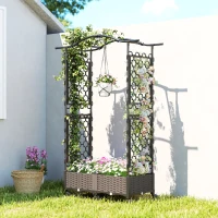 Outsunny Raised Garden Bed with Arch Trellis, Raised Bed for Garden on Wheels with Side Trellis, Self Watering Planter Box(m-10)