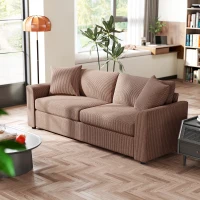 HOMCOM 3 Seater Sofa, 212cm Corduroy Couch with Spring Cushion, Wide and Deep Seat, Plush Backrest, 2 Pillows, Sofa Settee for Living Room, Home Office, Coffee(m-10)