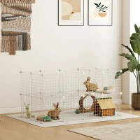 PawHut Recinto per Animali Domestici Piccoli con 36 Pannelli di Metallo Modulabili con Porta, Bianco(m-2)