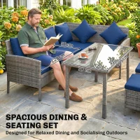 Outsunny 5 Pieces Rattan Garden Furniture Set with Dining Table, Cushions - Dark Blue(m-4)