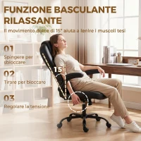 HOMCOM Sedia Ufficio Girevole, Funzione Dondolo, Braccioli Ribaltabili, Schienale Alto, Altezza Regolabile, Nero(m-8)