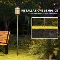 Outsunny Lampione Solare con 6h Autonomia e Ancoraggio a Terra, in Policarbonato e ABS IP44, 17x17x127 cm, Nero(m-7)