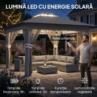 Outsunny Pavilion de Grădină cu Înălțime Reglabilă și Lumină LED, din Oțel și Țesătură Oxford, 336x336x250-270 cm, Gri(m-4)