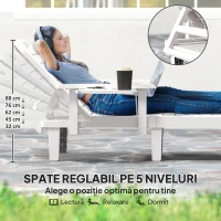 Outsunny Set 2 Șezlonguri cu Spătar Reglabil în 5 Poziții, Măsuță și Brațe Ergonomice, 79x158x88 cm, Alb(m-4)