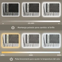 HOMCOM Espejo de Baño con Luz LED 90x70 cm con Bluetooth 3 Colores de Luz Función Antivaho Función de Memoria IP44(m-6)
